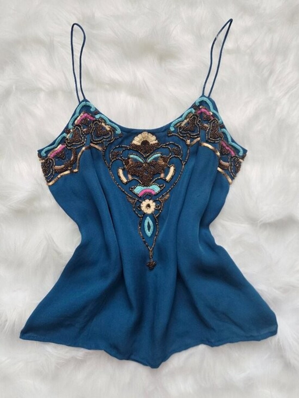 Matthew Williamson Beaded Blue Sleeveless Tank Top Size 8 Small